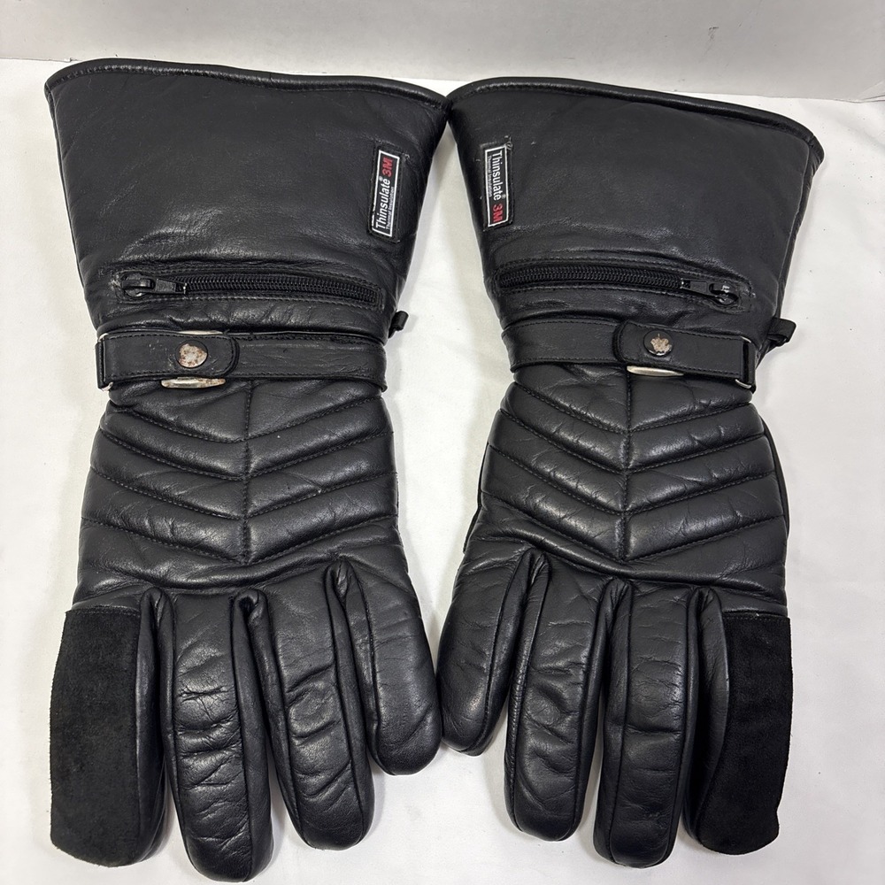 3M Thinsulate Thermal Black Leather Motorcycle Biker Gloves Insulated Size XL